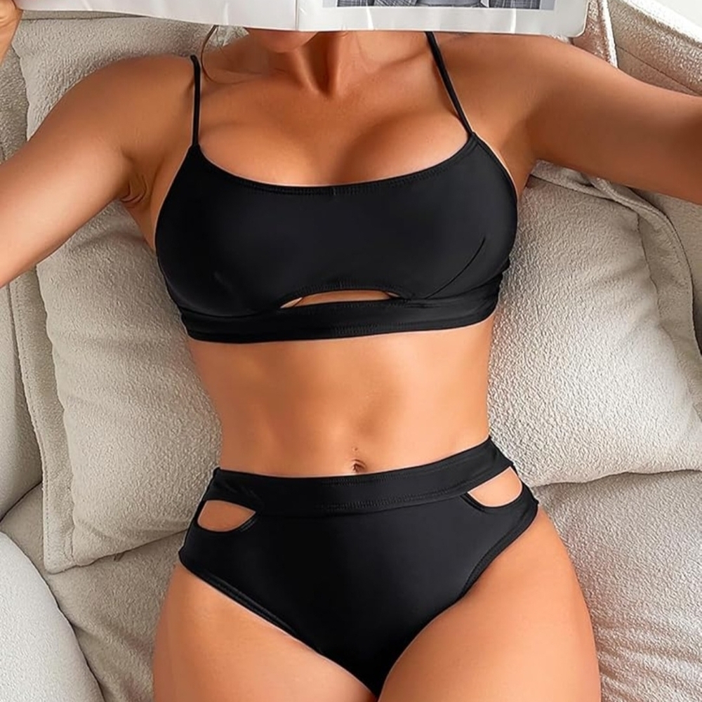 NWOT Elegant Black Bikini Set with Cutout Design